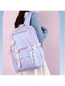 Stitch Student School Bag Large Capacity Backpack Rainbow Print Cartoon Outdoor Backpack Large Capacity Makeup Organizer Makeup Case, For Lipstick, Brush, Skincare, Mobile Phone, Coin, Small Items, For Home,Gift,Vacation And Festival Christmas Multifunctional Use