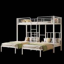 Triple Bed, Triple Bunk Bed For Teenagers With Ladder, Iron Bed With Safety Rail And Table, White 90x200cm*3 - White - View 9