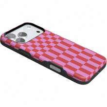 1PCS New Arrival  Blue And White Star  Bow Tie  Colorful Niche  Unique  Two-In-One Dual-Layer Protective Case, Matte-Finish Full-Cover Phone Case, Durable, Shock-Resistant, And Stylish, Compatible With IPhone 17 Pro Max/17 Plus/17 Pro/17 Air/16 Pro Max/16 Plus/16 Pro/X/XS/XR/XS Max/11/11 Pro/11 Pro Max/12/12 Pro/12 Pro Max/13/13 Pro Max/14/14 Pro Max/15/15 Pro Max, Compatible With Samsung Galaxy S25/S25 ULTRA/S24/S23/A56/A55/A54/A53/A52/A36/A35/A34/A26. A Stylish And Innovative Design, Perfect As A Gift For Friends, Family, Or Couples For Christmas Or Halloween. - FL玫粉撞色格子 FL rose pink contrast grid - 查看 3