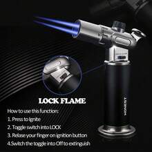 PROMISE Antorcha de cocina, llama a prueba de viento, encendedor de gas recargable de butano con cerradura de , para hornear, broule de crema, artesanía y soldadura (gas butano no incluido) - 1 - Ver 3