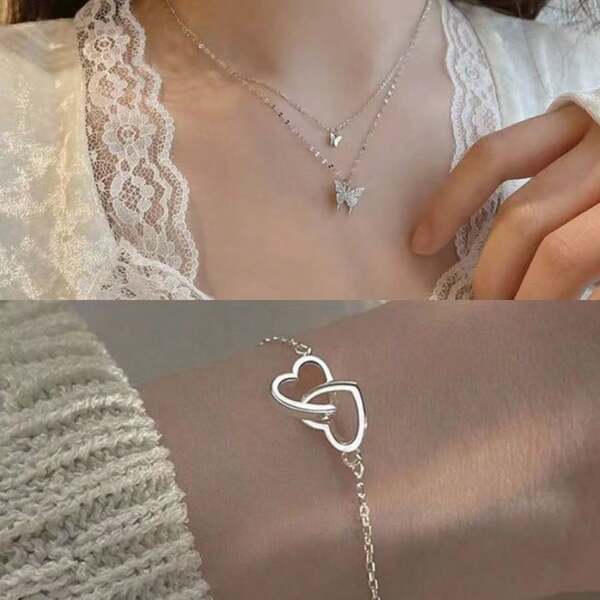 1 pièce Bracelet minimaliste à double anneau en forme de cœur, convient pour le port quotidien des femmes