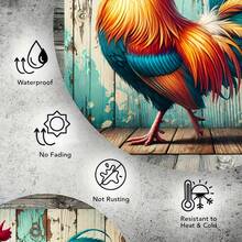 1 pieza Letrero de metal vintage de gallo - Arte de pared redondo, adecuado para cocina, jardín, oficina y decoración del hogar, decoración de pared de metal decorativa duradera e impermeable para exteriores