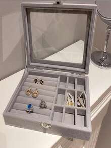1PC Jewelry Box ,Jewelry Organiser,Transparent Jewelry Storage Box Stylish Organizer For Earrings Bracelets Necklaces Clear Accessory Box Women Jewelry Holder Display Case Fashionable Storage Solution