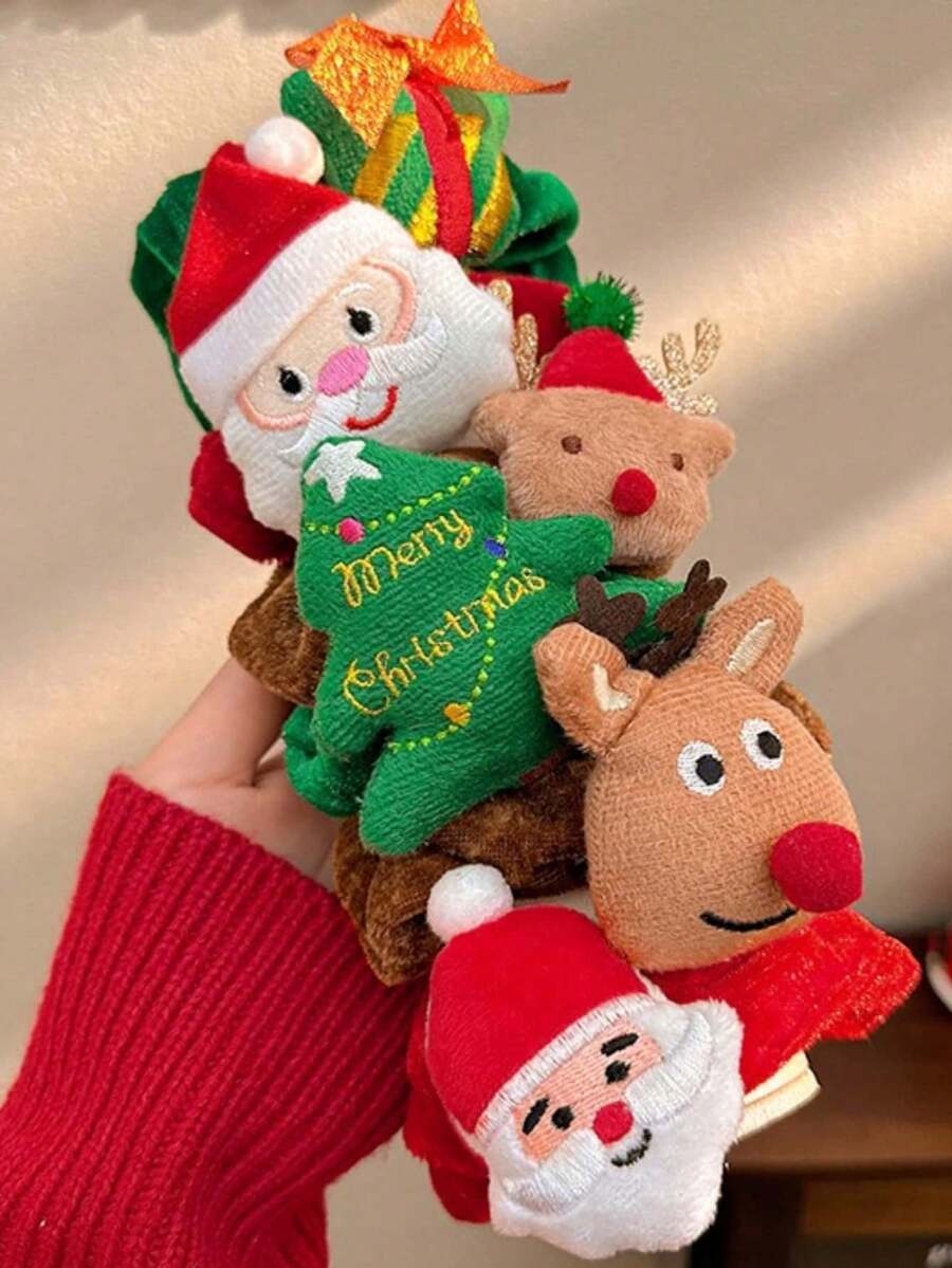 1 pieza Scrunchie con diseño de reno de Navidad, árbol de Navidad, Papá Noel, accesorio de pelo elástico para mujer, adorno lindo, decoración del hogar, decoraciones navideñas, decoración de habitación de invierno