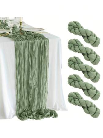 5 st bordsflaggor i bohemisk stil med skrynklig gasbinda, skrynklig duk för bröllop, födelsedagsfest, sammankomstdekoration