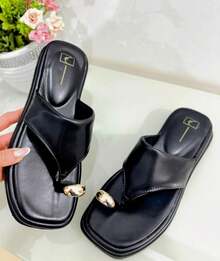 Women's Flip-Flop Sandals, Casual Beach, Metal, Holiday, Spring Launch - 黑色 - 查看 1