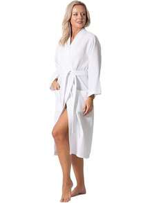 女士轻盈全长睡袍，华夫格和服浴袍 - 轻盈、柔软、快干、耐用的棉混纺男女通用 - 彩色 - 查看 5