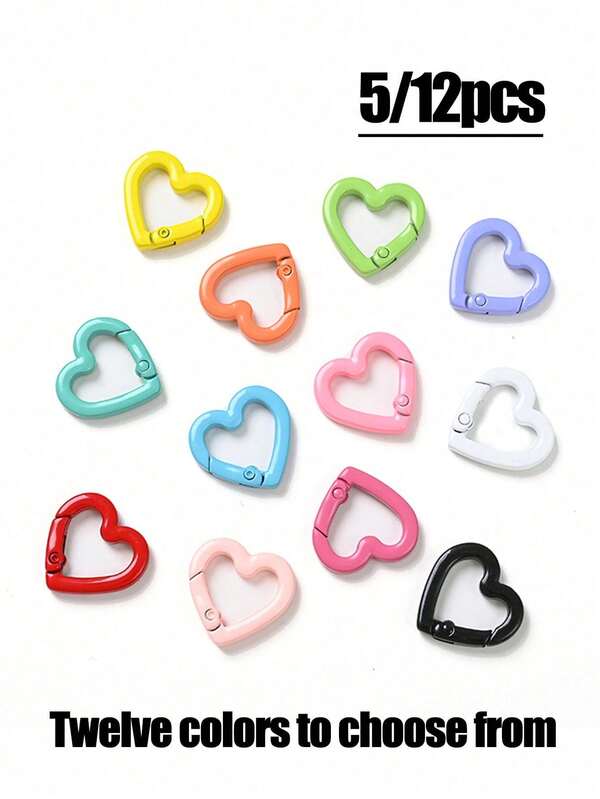 5/12 Stücke - Herzförmige Clips in zwölf Farben: Kleine selbstverriegelnde Schlüsselanhänger, geeignet für Angeln, Wandern, Reisen, Zuhause, Wohnmobile und Camping, Heimdekoration, DIY Taschenzubehör, Autoschlüssel-Verbinder, DIY Anhänger-Öffnungsringe, Taschengurt-Verbinder, DIY Anhänger, DIY Schlüsselzubehör, geeignet für Angeln, Wandern