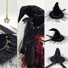 1 X Black Halloween Handmade Lace Witch Hat With Bandage Bow - Gothic Lolita Style Halloween Party Cosplay Accessories