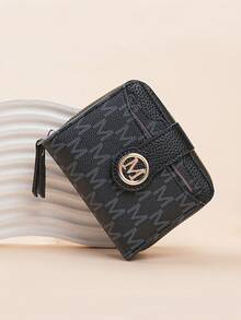 New Litchi Texture Letter Wallet Multi-Card Slots Short Style Small Women Bag Thick Korean Fashion Compact Vintage Coin Purse For Women Wallet Mini Wallet Purse Wallet Small Wallet Cute Wallet Card Wallet Coin Wallet - Black - View 5