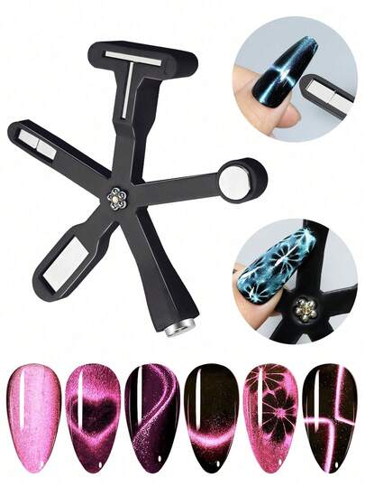6-i-1 multifunktionellt magnetiskt verktyg, utformat för kattögonnagellack, nagelkonstdesign och för att uppnå en glansig finish. Det fungerar som en utmärkt present till vänner och nära och kära under jul, halloween och fester, och är också ett utmärkt måste för att skapa olika nagelkonststilar.