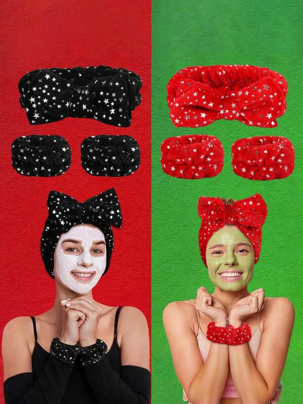 3pcs Makeup Headbands, SPA Facial Washing Headband And Wristband, Cute Fluffy Microfiber Bow Headband For Washing Face, Hair Accessories, Daily Skincare Routine, Facial Washing Supplies, Fashionable Wristband, Lightweight Headband, Durable Material