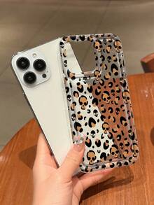 1pc Fashionable Creative Full-Screen Skull & Leopard Print Painted Transparent Airbag Shockproof Phone Case, Suitable For Samsung/ XS/XS Max/XR/11/12/13/14/14 Plus/15/15 Plus/16/16 Plus/7/8 Plus And Other Phone Models