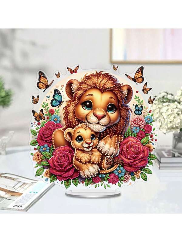 1 Set di Pittura a Diamante da Tavolo per Genitore e Figlio a Tema Animali, Set di Pittura a Gemme di Animali in Acrilico da Appoggiare, Adatto per Adulti, Decorazione da Tavolo Fai-da-Te con Diamanti