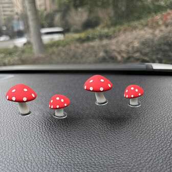 2 件可爱蘑菇汽车装饰 - 红白波尔卡圆点蘑菇装饰，适用于仪表板和后视镜，内饰配件，可爱汽车装饰，汽车配件，汽车，汽车装饰，汽车内饰配件，汽车必需品，汽车用品