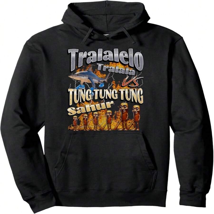 Tung Tung Tung Sahur Tralalero Tralala Italian Brainrot Meme Pullover Hoodie - 黑色19 - 查看 1