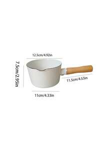 1pc Enamel Lip Edge Uncovered Spout Marked Single Handle Wood Handle Milk Pot, Cooking Noodles, Porridge For Babies, Enamel Vintage Style Single Handle Small Milk Pot, Cooking Soup, Noodles, Suitable For Induction, Gas Stove - Multicolor Enamel Milk Pan - View 3