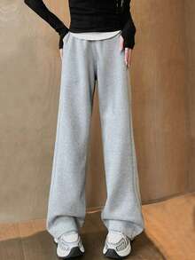 青少年女孩灰色宽松运动裤休闲街头风格，13-16岁青少年运动装 - 灰色 - 查看 3