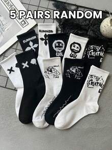 1/5 Pair Men's Comfortable Personalized Smiling Face Pattern Knee-High Socks, Autumn Socks - Multicolor - View 11