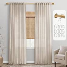 Coquette White Linen Bedroom Sheer Curtains 108 Inches Long, Back Tab Pleated Long Curtains, Elegant Modern Long White Curtains Living Room, 9 FT - 希臘 - 查看 5