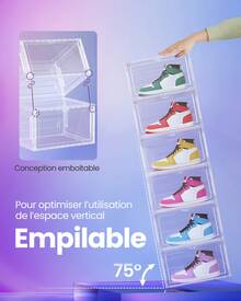 SONGMICS Boîtes à Chaussures Lot de 8, Rangement pour Chaussures, en Plastique, avec Porte, Empilable, 33 x 28,5 x 19,2 cm, jusqu'à la Pointure 46, Blanc Transparent - Blanc - Voir 4
