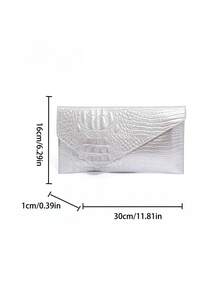 Tas Clutch Minimalis dengan Penutup Motif Buaya Warna Polos, Bahan PU Modis & Kasual - Perak - View 2