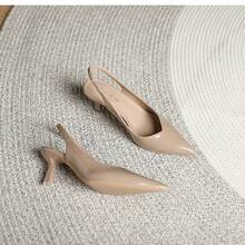 Summer Minimalist Slingback Pumps, Elegant Solid Color Stylish Stiletto High Heels, Comfort Pointed Toe Sandals, 2024 Summer Back To School Footwear, Walking Shoes For Women Office Siren Outfit, Valentine's Day, Gift For Her, Elegant Party Shoes - 杏色 - 查看 6