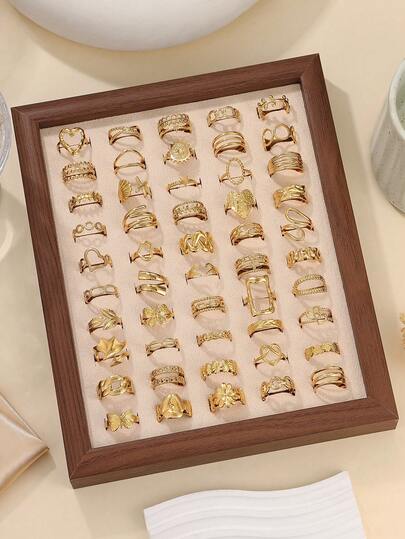 6/16/12/24pcs Stainless Steel Gold & Silver Tone Mixed Geometric Pattern Adjustable Rings Set, Random Styles, High Quality Jewelry For Women Daily Wear Or Gift