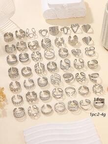 6/16/12/24 件不锈钢金银混合几何图案可调节戒指套装，款式随机，高品质戒指，适合女士日常装饰或送礼 - 銀色 - 查看 2