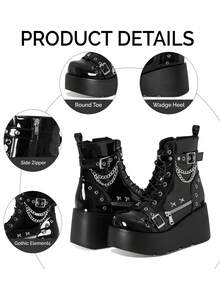 Women's Y2K Goth Thick Bottom Ankle Boots Fashion Punk Buckle Lace-Up Side Zipper Platform Wedges High Heels Street Cosplay Boots Woman - Bằng sáng chế đen - Xem 7