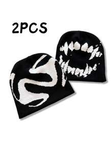 Multi-Design Funny Teeth Knitted Hat, Autumn & Winter Warm Beanie, Acrylic Fiber Material Casual Y2K Jacquard Cap, Cold Hat Fall Outfit - 1PCS - View 18