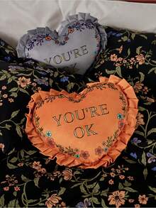 1pc Heart Shaped Decorative Throw Pillow, Lace Trim, Versatile, Suitable For Living Room Sofa, Bedroom, Atmosphere Decor, Soft & Comfortable, Birthday Gift, Back To School Gift, Yellow