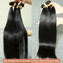 BINF 10A Grade Natural Color Straight Virgin Human Hair Extensions 10-30 Inches, Real Unprocessed Black/Golden Straight Hair Weave Bundles For Women - Natural Black - 查看 3