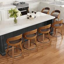 GIKPAL Swivel Bar Stools Set Of 2, 26" Counter Height Bar Stools With Bentwood Legs And Back, Mid-Century Modern PU Leather Upholstered Bar Chair For Kitchen Island, Bar, Restaurant, Brown - Brown-2pcs - View 9