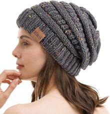 Women Beret Hats - Dot Black+Dot Dark Grey - View 6