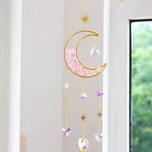 Atrapasueños con forma de luna de cristal, colgante para coche, decoración de pared arcoíris mágica, colgante de cristal soñador, decoración de fabricante de arcoíris, adecuado para habitaciones del hogar, jardines, ventanas y decoración navideña y de Acción de Gracias