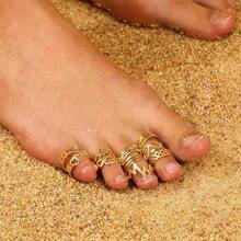 10pcs Adjustable Golden-Tone Toe Ring Set - Minimalist Alloy Foot Jewelry With Intricate Designs, Ideal For Daily Wear Or Gifting - 10個 - 查看 6