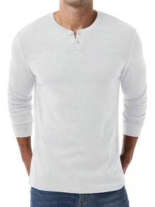 Men's Henley Long Sleeve Casual Classic Button Pullover Tee - Styles - 白色 - 查看 2