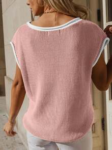 Sz25061641641607440  Plain    Casual    Rib-Knit  Asymmetrical    Daily  Vacation - Hồng - Xem 3