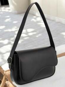 Women's Shoulder Bag, With Adjustable Strap, Magnetic Closure, Shoulder Baguette Bag - màu đen - Xem 1