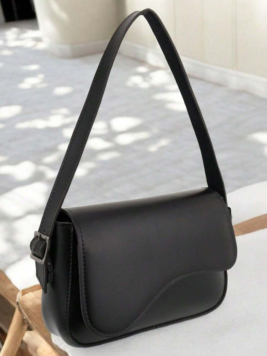 Women's Shoulder Bag, With Adjustable Strap, Magnetic Closure, Shoulder Baguette Bag - màu đen - Xem 1