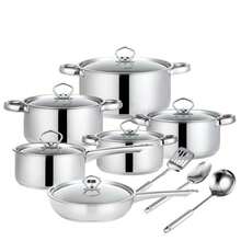15pcs Cocina Ollas y Sartenes Acero Inoxidable Inducción Cookware Set Juego De Utensilios De Cocina Olla De Acero Inoxidable - Plateado - Ver 1