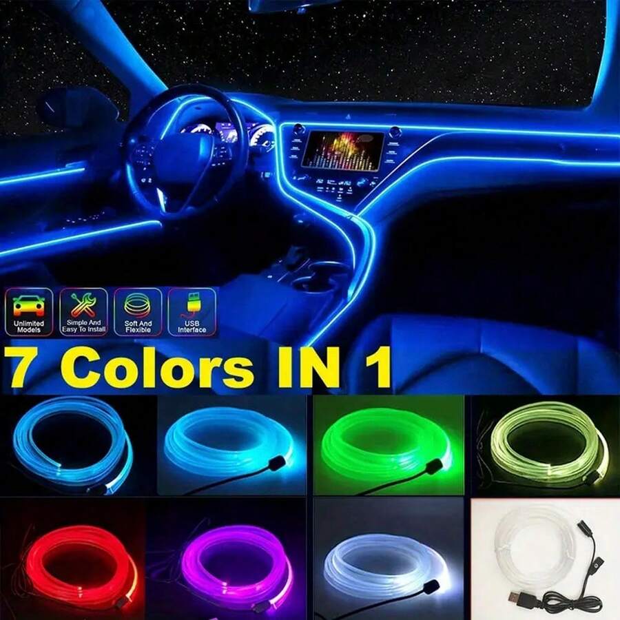 USB 柔性霓虹 LED 汽车内饰灯带 - RGB 汽车内饰灯带，耐用汽车照明配件，汽车内饰装饰