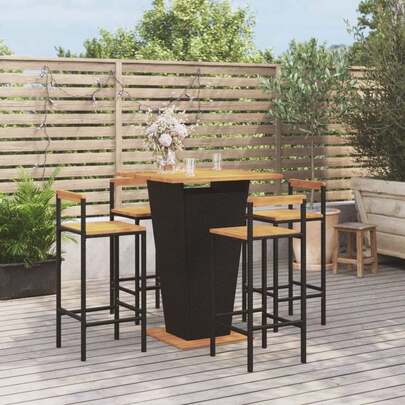 vidaXL 5-Piece Garden Bar Set Poly Rattan And Solid Acacia Wood Black