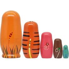 Russian Nesting Dolls, 5-Layer Animal Nesting Easter Eggs Toys, Stacking Wooden Handmade Matryoshka Dolls For Kids Toddlers Birthday Or Home Decoration Gift (Round Lion) - Orange Round Lion - View 5
