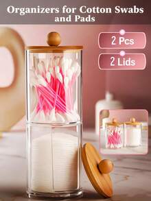 مجموعة حاوية وموزع للقطن الطبي، حامل كرة 10 أونصة، منظم زجاجات الأدوية للقطن والكرات والخيط السني (غطاء من البامبو)