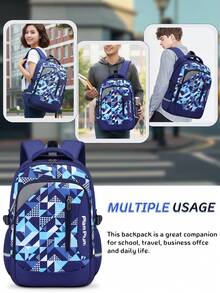 1 pezzo Set di zaino alla moda con stampa argyle, design a scomparti multipli di grande capacità, chiusura con doppia cerniera, tasche laterali per bottiglia d'acqua e ombrello, adatto per uso quotidiano e viaggi, zaino in poliestere resistente all'acqua, regalo per il ritorno a scuola e il Natale