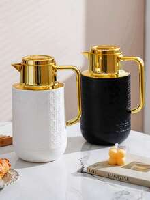 1pc 1000ml/33.8oz Vacuum Insulated Bottle, Minimalist Gold-Plated Design, Push-Button Spout, Glass Liner, Suitable For Coffee, Essential For Back To School - Multicolor - View 3