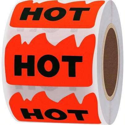 POJHK  Hybsk 500pcs Rave Hot Stickers 2 X 1-1/5 Inch Fluorescent Red Hot Flame Fire Shape Labels Marking Popular Items For Restauresent Supermarkets Stores Shops (Fluorescent Red)