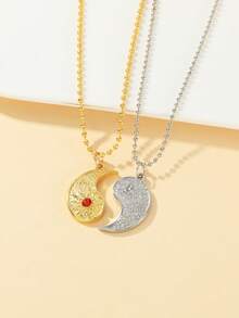 2pcs Sun & Moon Combination Necklace, Creative Alloy Versatile Pendant Jewelry